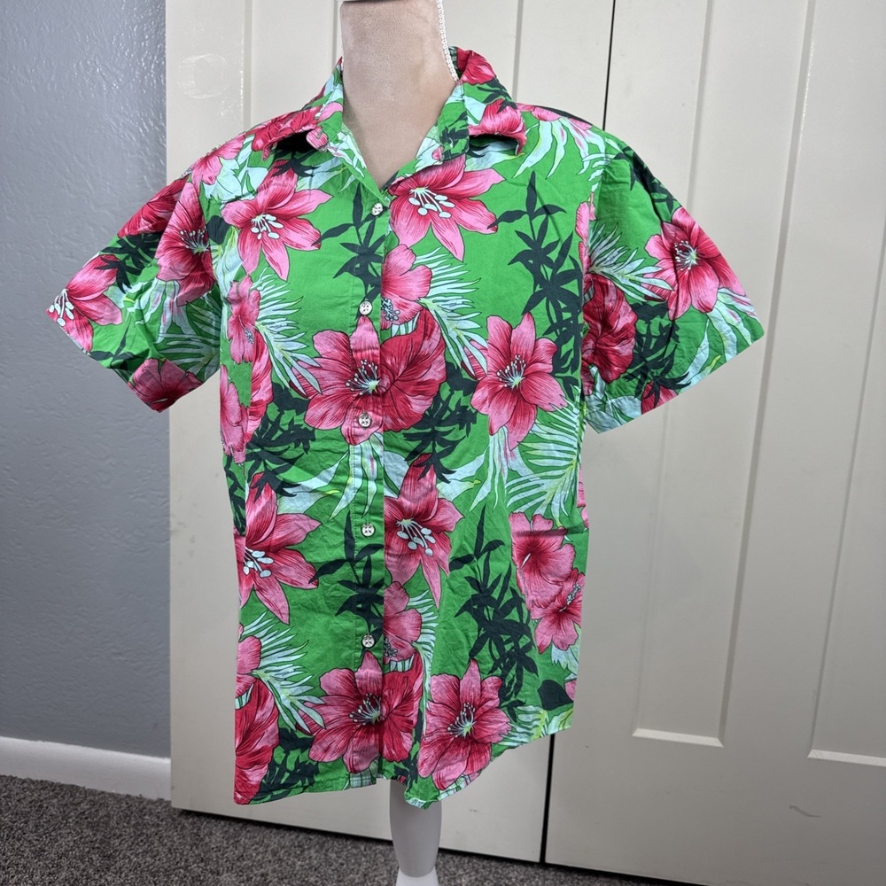 SSLR Women's Large Button Down Shirt Hawaiian Floral Tropical